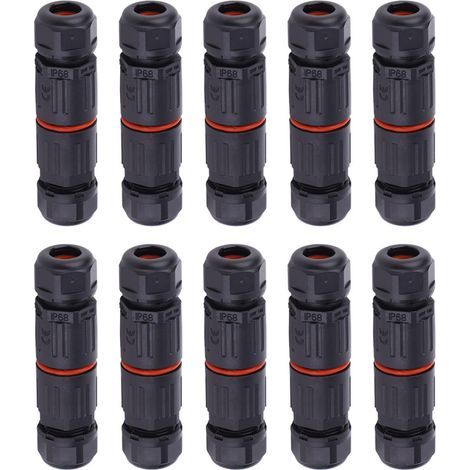 10 Pièces Connecteur de Fil de Câble Électrique 3Pin IP68 Connecteur de Câble Électrique Étanches en Cuivre Bloc Prise Extérieure pour Réseau d'alimentation 0.5mm²2.0mm² (1/5)