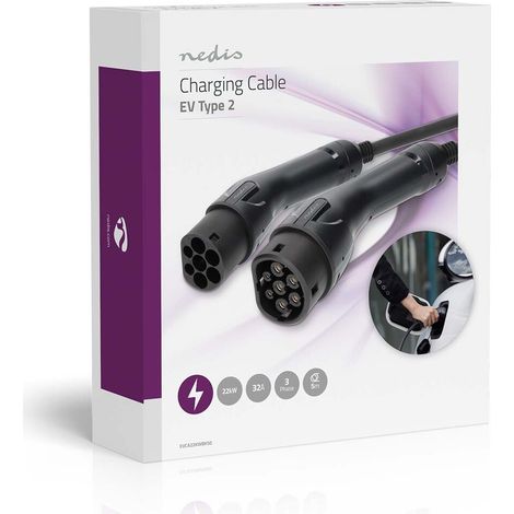 Nedis Kabel für Elektrofahrzeuge / Cable Type 2 / 32.0 A / 22000 W / 3-Phasen / 5.00 m / Schwarz / Kartonverpackung