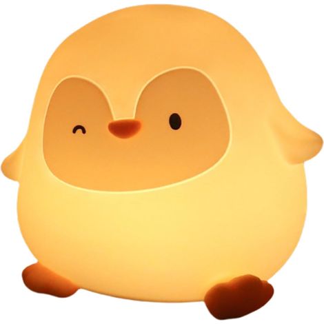 Penguin Night Light, LED Table Lamp, USB Rechargeable Mood Lighting, Soft Silicone Cartoon Figure, Compact Bedside Glow Device, Bedroom Desk Decoration, Yellow Animal Shape (1/5)