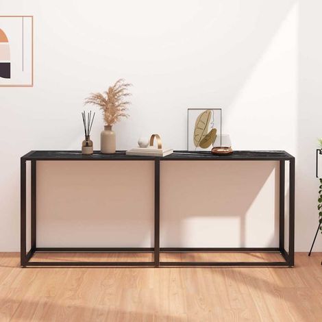 vidaXL Table console Marbre noir 180x35x75,5 cm Verre trempé (1/5)