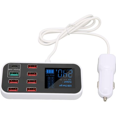 8-Port 40W Autoladegerät mit schnellem USB-C-Anschluss und LCD-Display für Handys und Tablets (1/5)
