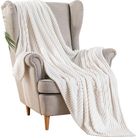 Couverture - Flanelle Polaire - Velours - 150 x 200 cm - Pour Canapé Chambre Sofa - 4 Saisons - 1 Pièce - Beige