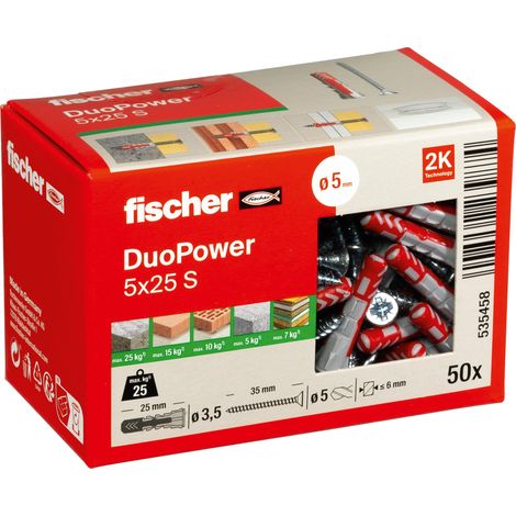 Cheville bi-matière et multi-matériaux DUOPOWER 5x25 avec vis/Boîte de 50 (1/5)