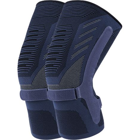 Genouillères de compression respirantes en maille antidérapante avec stabilisateurs à ressort double face, taille L, bleu marine (1/5)
