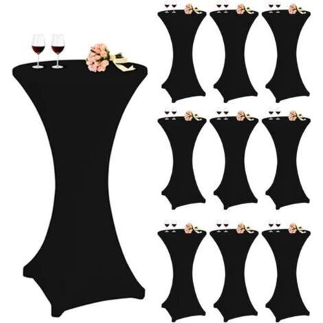 Lot de 10 nappes à Coins carrés Extensibles en élasthanne pour Cocktail 60 x 110 cm Noir Nappe Ronde à Cocktail pour Bar, Mariage, Cocktail, Table de Banquet (Noir) (1/5)