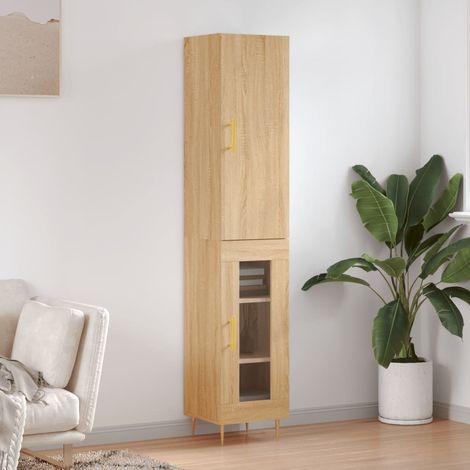 Buffet haut，Buffet de salon，Commode Meuble de rangement，Style Industriel Chêne sonoma 34,5x34x180 cm Bois d'ingénierie VNWE722293 (1/5)