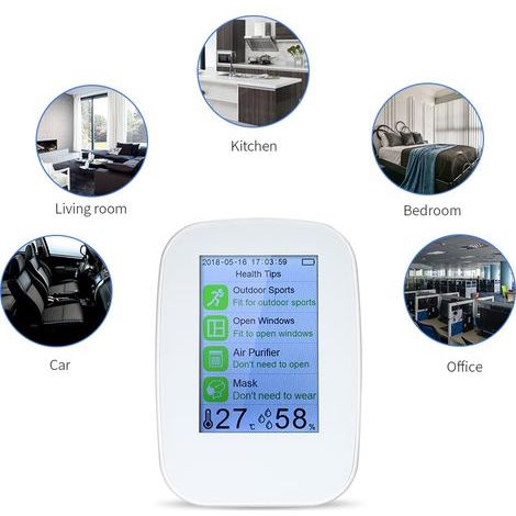 Détecteur multifonctionnel de qualité de l'air intérieur/extérieur, testeur HCHO et TVOC, moniteur de CO2, CO₂ avec batterie Rechargeable
