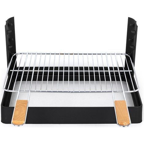 Somagic – Grilloir au charbon de bois – Structure en fonte – Grille en acier chromé avec poignées en bois – Dimensions L 57,5 × l 48,5 × H 26,5cm