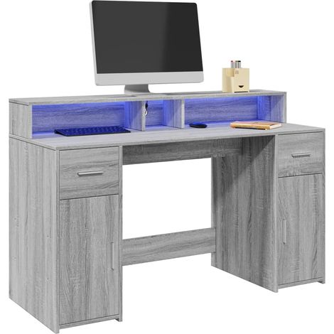 LED-Schreibtisch Grau Sonoma 140x55x91 cm Holzwerkstoff