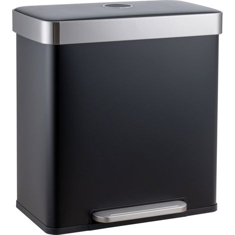 Svita – Poubelle à pédale 60l – 2 compartiments amovibles – Couvercle Softclose – Acier revêtu noir – Dimensions 58x36x59,5cm