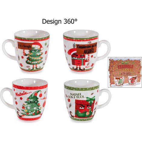 Confezione regalo di Natale con 2 tazzine da caffè in porcellana con frase ironiche / divertenti, set da 8 pezzi, Tazzina: Ø 5,5 cm x 6 H