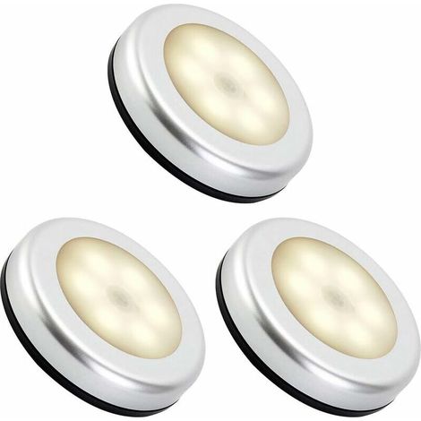 Veilleuse detecteur de mouvement intérieur,lampe led detecteur de mouvement pile pour escaliers, Eclairage LED Placard Armoire Couloir chambre enfant Auto ON / OFF 3M Adhésif (3pcs,blanche chaude)--TR (1/5)