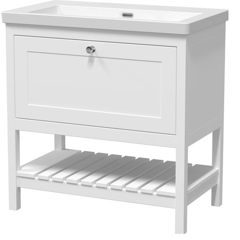 Coppenhall Contemporary 1 Drawer Floor Standing Vanity Unit, Pure White, 800mm (1/4)