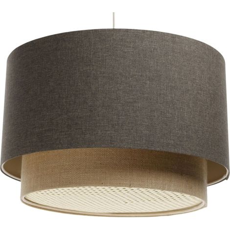 Suspension boho élégant en tissu structuré et diffuseur rotin - Ø 40 cm - H25 cm (1/5)