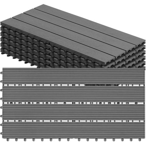 WOLTU 6x Suelo de WPC Baldosas de Madera Exterior para Porche Patios Jardin 30 x 60 cm 1m² Suelo de Exterior Compuesta Azulejos Baldosas de WPC para Terraza Gris Claro