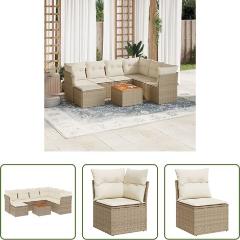 vidaXL Canapé jardin - Salon de jardin avec coussins 8 pcs beige résine tressée (1/5)