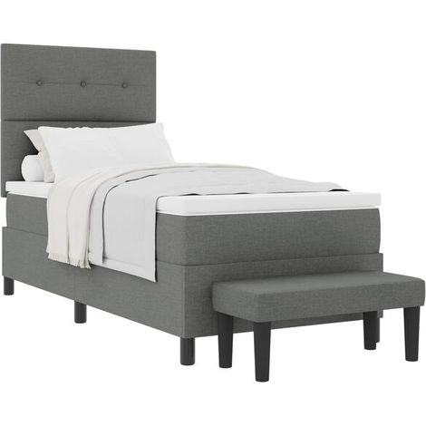 Matelas à ressorts avec tête de lit, gris foncé, 80 x 200 cm, recouvert de tissu. (1/5)