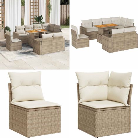 vidaXL Salon de jardin avec coussins 9 pcs beige résine tressée (1/5)
