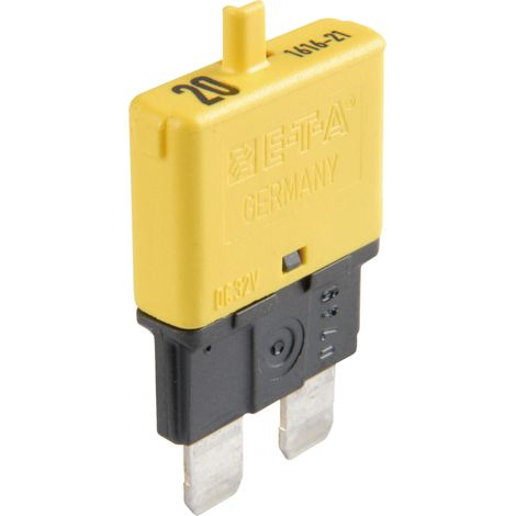 Disyuntor de 32 V y 20 A con botón de reinicio, amarillo
