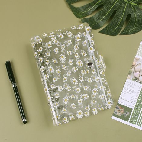 Organiseur de budget A6 avec couverture transparente à sequins, 8 pochettes zippées, porte-cartes, étiquettes double poche, petite marguerite (1/3)