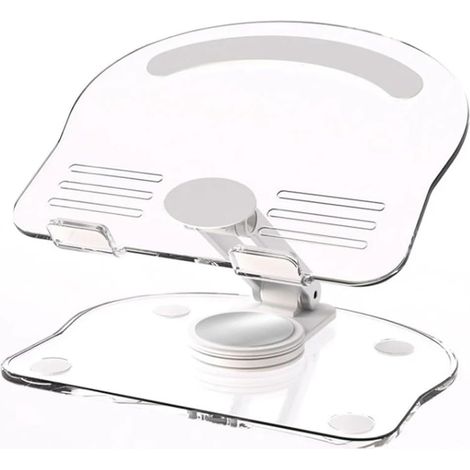 Support de Tablette en Acrylique avec Base rotative à 360°, Pliable et réglable, Transparent, pour iPad, Pro/Air et Tablette de 4,7 à 13", Transparent (Blanc) (1/5)