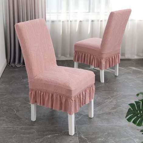 Stuhlhusse, 4-teilig, Restaurant-Jacquard-Stuhlhusse mit elastischem Rock (Rosa) (1/4)