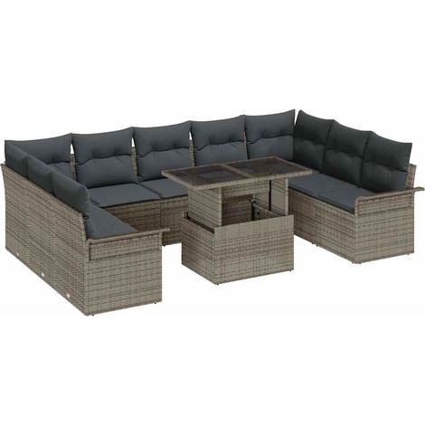 Maison Exclusive - Sofa Set mit Kissen 10 pcs Grau Poly-Rattan