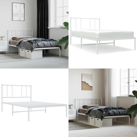 Cadre de lit métal sans matelas avec tête de lit blanc 80x200cm - Cadre De Lit - Lit Simple - Lit Metal - Lit Blanc - Meuble Chambre - Home & Living (1/5)