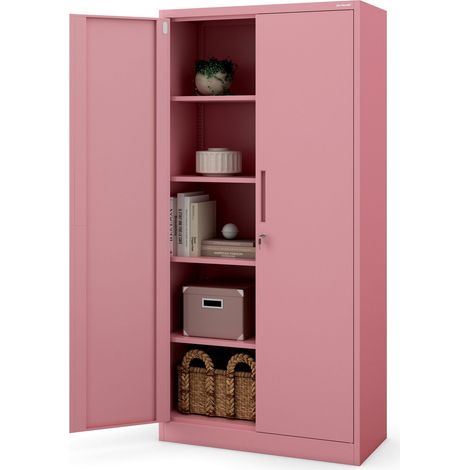 Aktenschrank C001 Büroschrank Metallschrank Aufbewahrungsschrank 4 verstellbare Fachböden Pulverbeschichtet Abschließbar 185 cm x 90 cm x 40 cm (Rosa) (1/5)