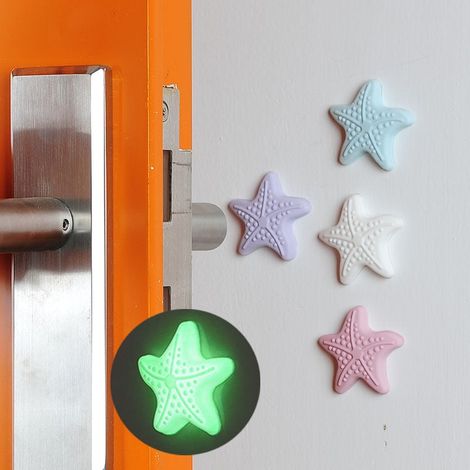 Stop Porte En Forme D Étoile De Mer - Auto-Adhésif - Glow In The Dark - Protection Murale - Lot De 4 (1/4)