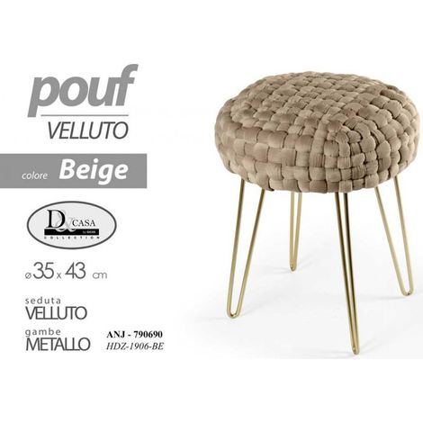 2x Poufs aus beigem Samt mit goldener Struktur, 43 cm