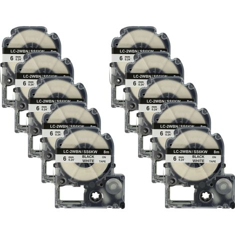 vhbw 10x Label Tape Replacement for Epson LC-2WBN for Label Printer 8m x 6 mm, Black on White (1/4)