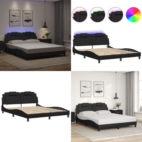 Cadre de lit avec LED sans matelas noir 160x200 cm - Cadre De Lit - Lit Avec Éclairage Led - Lit Design - Lit Moderne - Lit Capitonné - Home & Living (1/5)