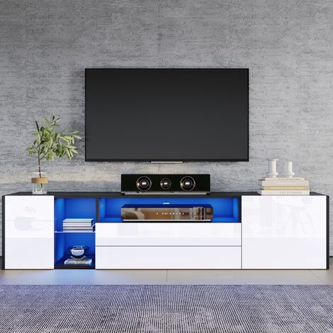 MEUBLIV Meuble TV 180x40x45 cm noir et blanc – LED, 2 tiroirs, montage requis (1/5)