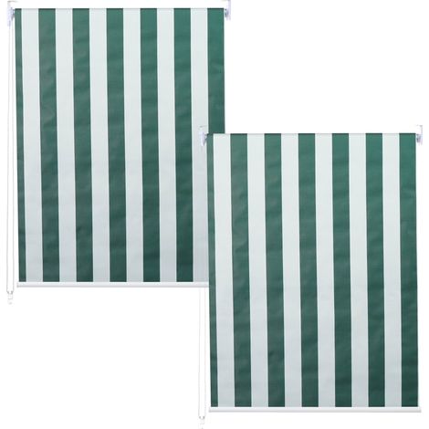 [NEUWERTIG] 2er-Set Rollo HHG-338, Fensterrollo Seitenzugrollo Jalousie, 100x160cm Sonnenschutz blickdicht grün/weiß