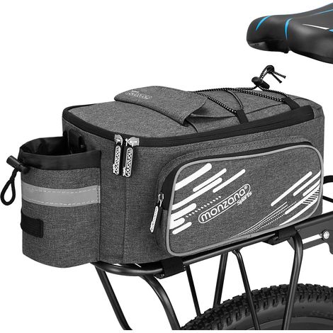 Monzana Rear Rack Bike Bag Bicycle Trunk 12 L Accessories Shoulder Pannier Storage Cycling Multifunctional Insulated Carrier Pocket  30x16x15cm grau (de)