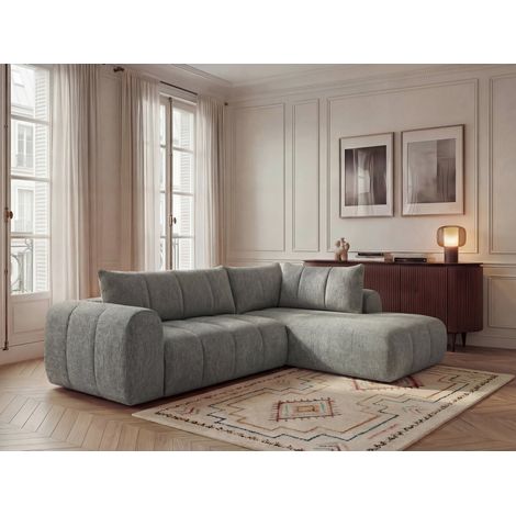 BOBOCHIC - Canapé d'angle L fixe NESTY tissu chiné Angle droit Gris foncé (1/5)