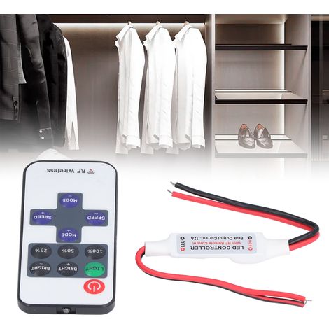 Contrôleur de ruban LED avec interface à fils rouge et noir, variateur monochrome à 11 touches, mini télécommande sans fil RF, ruban LED basse tension (1/5)