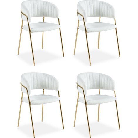 Lot de 4 Chaises en Bouclette "Batora" 79cm Crème & Or (1/5)