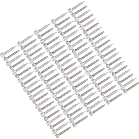 304 Edelstahl-Bohrschrauben, Packung mit 100 Stück, Sortiment an Sechskantscheiben, Abmessungen 4,2x38mm und 4,8x38mm, robuste Befestigung für Metall und Holz. (1/5)