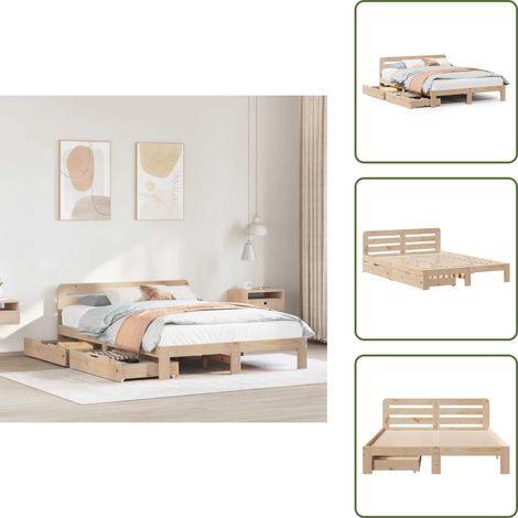 Cadre de lit sans matelas 135x190 cm bois de pin massif - Cadre De Lit - Cadres De Lits - Meuble De Chambre À Coucher - Lit