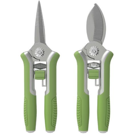 SABIR Ensemble d'outils de jardin, 2 pièces, outils de jardin en acier inoxydable, comprenant un sécateur et un coupe-branches, vert et argent (1/5)