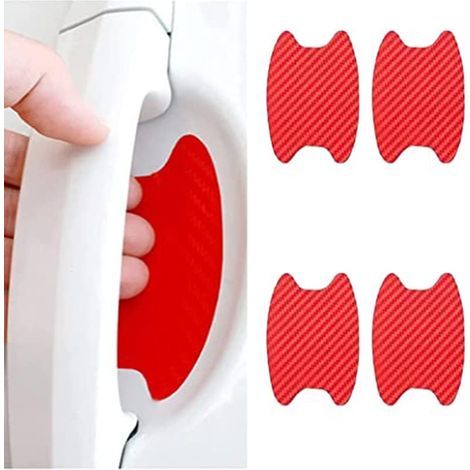 4PCS Car Door Handle Protective Film(Red) Universal Anti-Scratch Carbon Fiber Car Door Handle Protector Fits Most Car Door Handles Door Handle Sticker