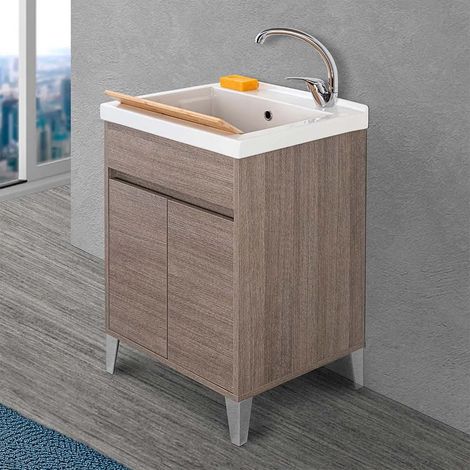 Mobile lavatoio 60x50 cm rovere scuro con vasca in ceramica Way (1/5)