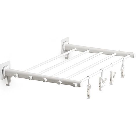 Sèche-linge mural pliant télescopique sans perçage en plastique pour balcon intérieur 530mm 4 pinces (1/5)