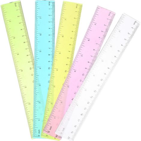Règle en plastique colorée OSALADI 30 cm, lot de 5, surface lisse (1/5)