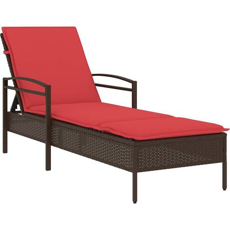 Chaise longue,Bain de soleil,Transat avec coussin Marron 63 x 200 x 81cm polyrotin CFW44501 (1/5)