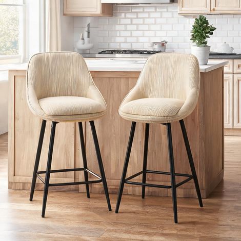 Tabouret de bar beige en velours côtelé Acier 52 x 49 x 88 cm (1/5)