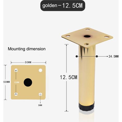 Pieds De Meuble Réglables - Acier À Froid - Pour Buffet Tv Canapé Lit Table - Hauteur 9,5 À 14,5 Cm - Charge Max 300 Kg Par Pied - Noir Ou Or - Lot De 4 (1/5)