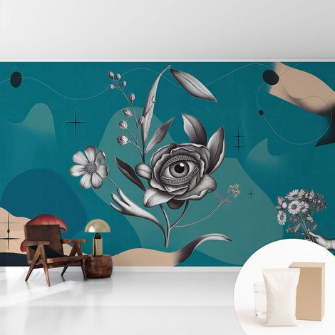 Tapete Vliestapete mit Kleber - trendige Wanddeko - elegant Fototapete für Wohnzimmer - Schlafzimmer Blumenauge 416x254 cm (1/5)